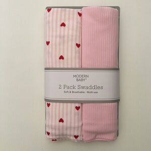 NEW Baby Blankets Red Hearts on Stripes and Solid Pink Multi-use Baby Gift